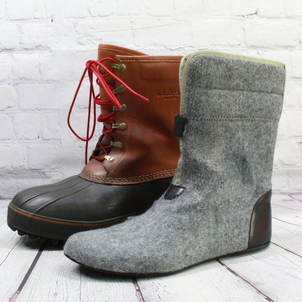LL BEAN Maine PAC Boots Snow Felt Pack Leather Rubber Boots M 8.5-9 / L 10-10.5 - Picture 5 of 11